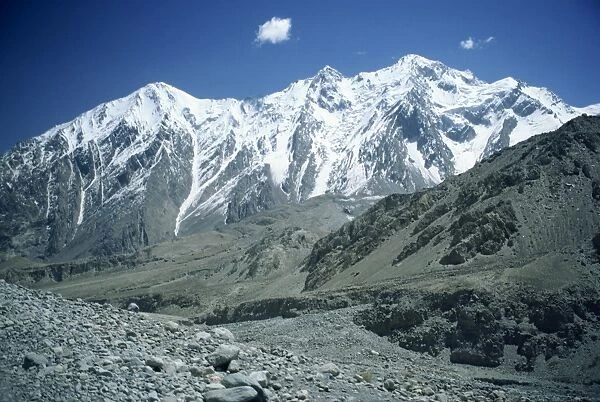 Snow on the mountains in the Karakorum Highway area of China, Asia