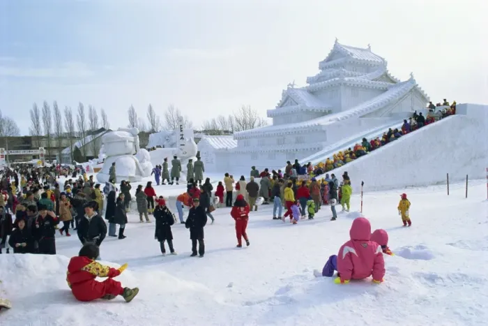 Framed Print : Snow sculpture and crowds during Snow Festival Framed Print : Snow sculpture and crowds during Snow Festival