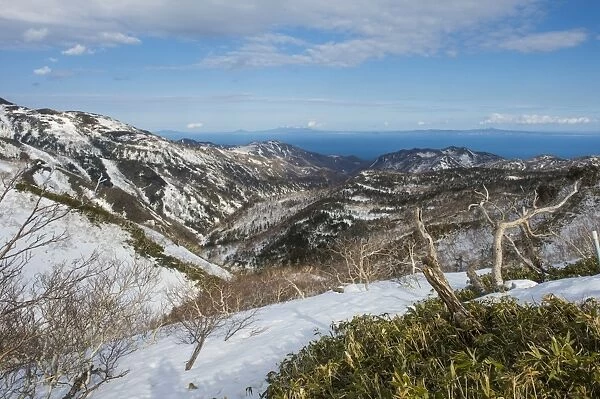 Snowcapped mountains in Shiretoko National Park, UNESCO World Heritage Site, Hokkaido
