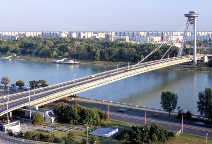 Framed Print : SNP Bridge spans Danube River Framed Print : SNP Bridge spans Danube River