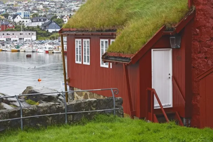 Framed Print : Sod roof (turf roof) building in historic Tinganes district, City of Torshavn Framed Print : Sod roof (turf roof) building in historic Tinganes district, City of Torshavn