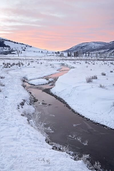 Soda Butte Creek at dawn with snow