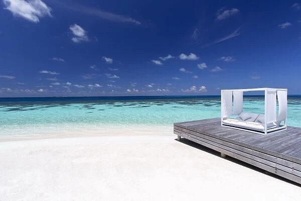 Sofa at the beach in the Maldives, Indian Ocean, Asia