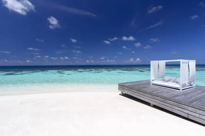 Framed Print : Sofa at the beach in the Maldives, Indian Ocean, Asia Framed Print : Sofa at the beach in the Maldives, Indian Ocean, Asia