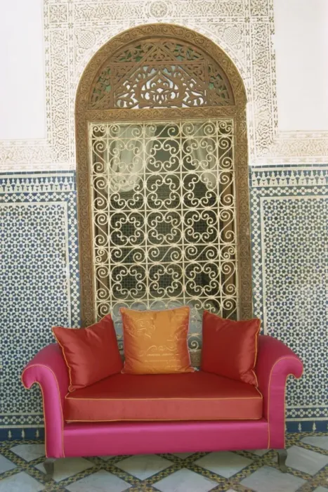 Framed Print : Sofa in courtyard of Riad Enija Framed Print : Sofa in courtyard of Riad Enija
