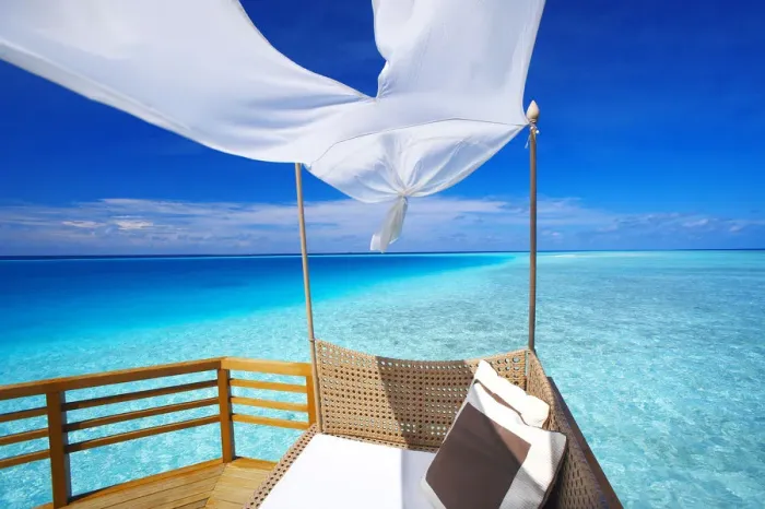 Framed Print : Sofa on tropical beach, Maldives, Indian Ocean, Asia Framed Print : Sofa on tropical beach, Maldives, Indian Ocean, Asia