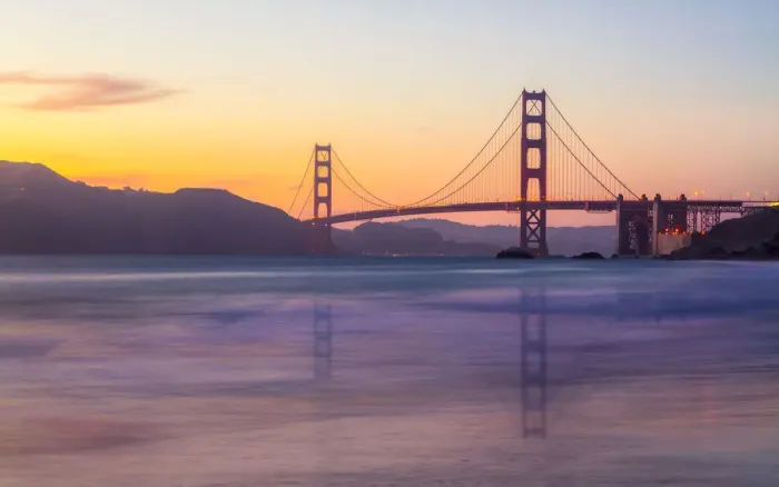 Framed Print : Soft flowing water reflects the beautiful Golden Gate Bridge at sunset, San Francisco Framed Print : Soft flowing water reflects the beautiful Golden Gate Bridge at sunset, San Francisco