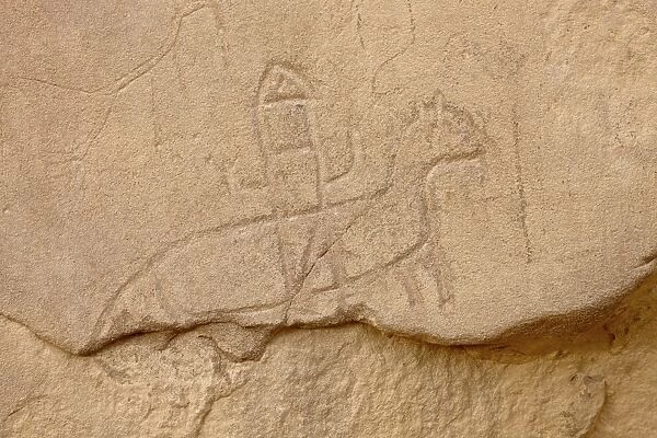 Soldier riding a horse petroglyph, Chetro Ketl, Chaco Culture National Historical Park, UNESCO World Heritage Site, New Mexico, United States of America, North America