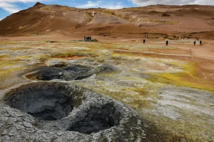 Framed Print : Solfataras and boiling mud pools, Namafjall, Krafla geothermal area, near Myvatn Framed Print : Solfataras and boiling mud pools, Namafjall, Krafla geothermal area, near Myvatn