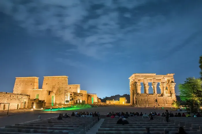 Framed Print : Sound and light show at the Temple of Philae, Temple of Isis and Trajan's Kiosk, UNESCO World Heritage Site, Agilkia Island, Aswan, Egypt, North Africa, Africa