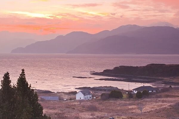 The Sound of Sleat during sunrise from the Isle of Skye, Inner Hebrides, Scotland, United Kingdom, Europe