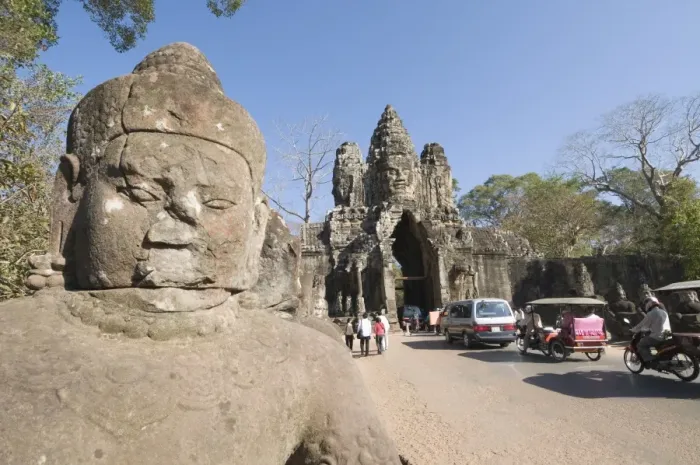 Framed Print : South Gate enterance to Angkor Thom, Angkor, UNESCO World Heritage Site