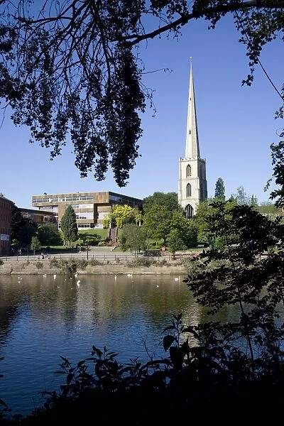 South Quay with College of Technology and Glovers Needle, Worcester, Worcestershire, England, United Kingdom, Europe