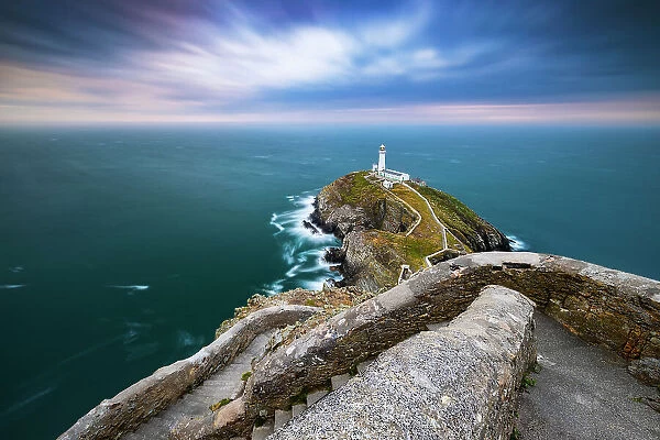 South Stack Lighthouse at sunset, Anglesey, Holy Island, Wales, Great Britain, United Kingdom, Europe