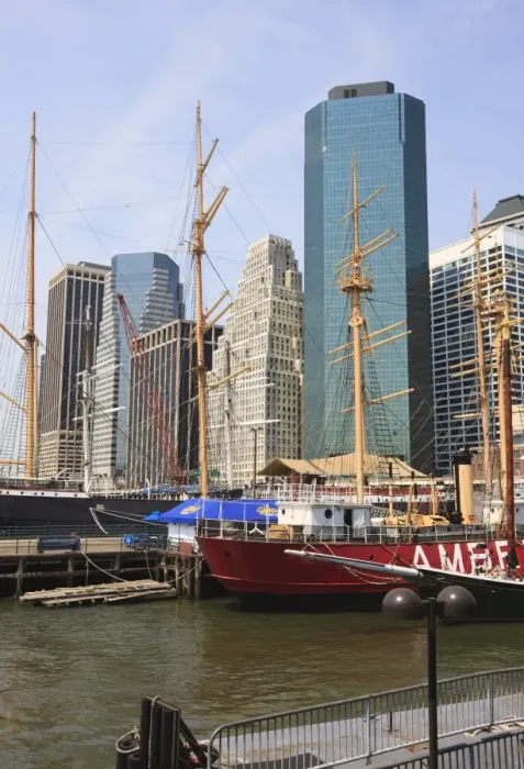 Framed Print : South Street Seaport and Lower Manhattan buildings, New York City, New York Framed Print : South Street Seaport and Lower Manhattan buildings, New York City, New York