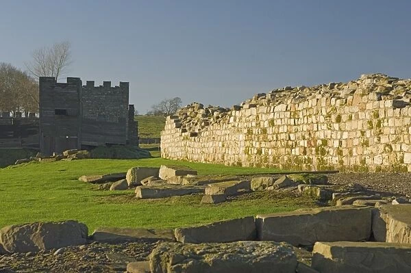 South wall of Roman Fort at Vindolanda, looking west to reconstruction