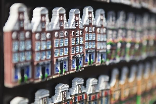Souvenir fridge magnets in the shape of Amsterdams Dutch gabled houses