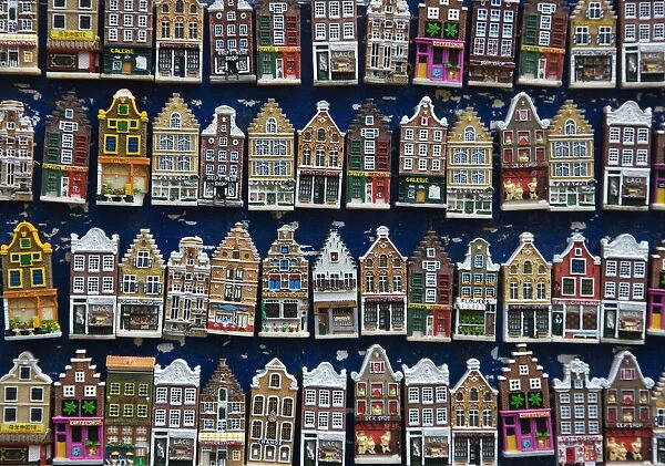 Souvenir house shaped refrigerator magnets, Amsterdam, Netherlands, Europe