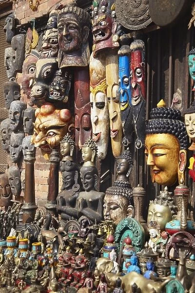 Souvenir masks, Bhaktapur, Kathmandu Valley, Nepal, Asia