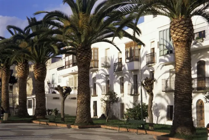 Framed Print : Spanish architecture and palm trees Framed Print : Spanish architecture and palm trees