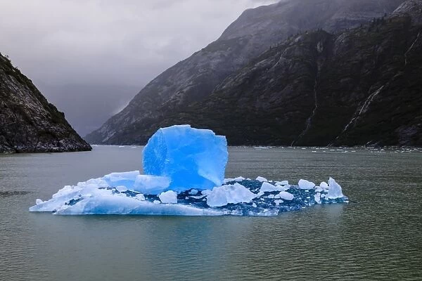 Spectacular iceberg, with stunning blue cube, Tracy Arm Fjord, misty conditions