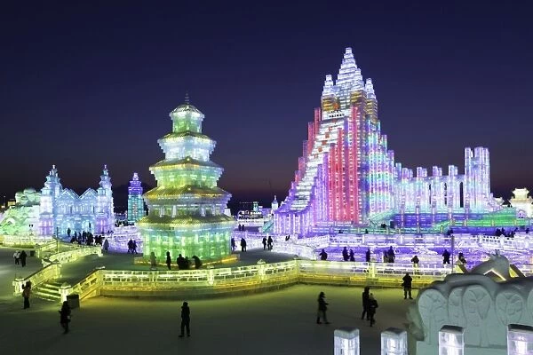 Spectacular illuminated ice sculptures at the Harbin Ice and Snow Festival in Harbin