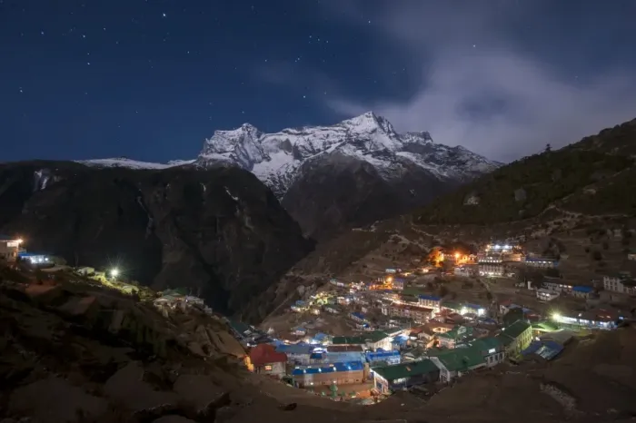 Framed Print : Spectacular Namche Bazaar lit up at night, in the Everest region, Himalayas, Nepal, Asia Framed Print : Spectacular Namche Bazaar lit up at night, in the Everest region, Himalayas, Nepal, Asia