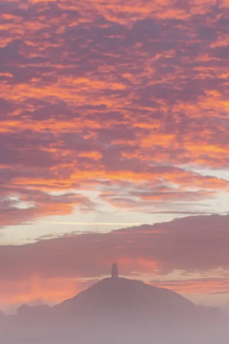 Framed Print : Spectacular sunrise behind Glastonbury Tor on a misty autumn morning, Somerset, England, United Kingdom, Europe Framed Print : Spectacular sunrise behind Glastonbury Tor on a misty autumn morning, Somerset, England, United Kingdom, Europe