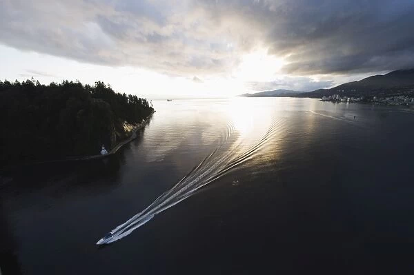 A speed boat in Burrard Inlet, Vancouver, British Columbia, Canada, North America