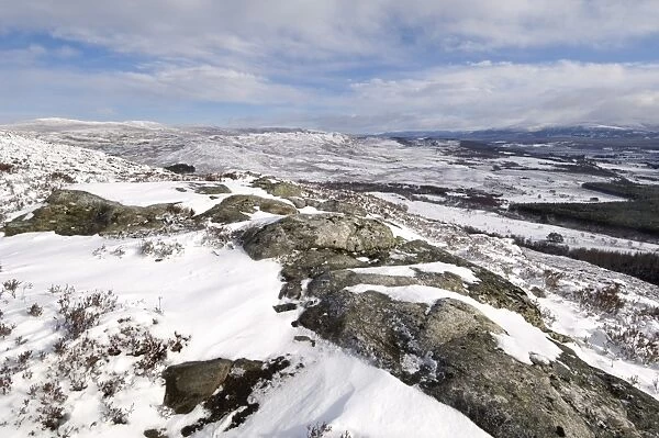 Spey Valley in winter, from Creag Bheag, near Kingussie, Highlands, Scotland