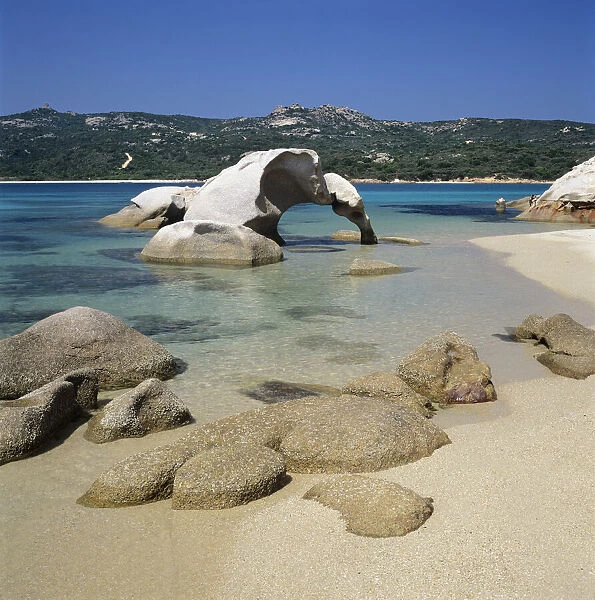 Spiaggia dell Elefante beach and the elephant rock, Cala di Volpe, Costa Smeralda