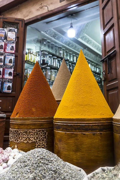 Spice shop in a souk, Marrakech, Morocco, North Africa, Africa