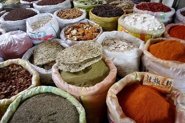 Spices and dried foods on sale in Wuhan, Hubei province, China, Asia