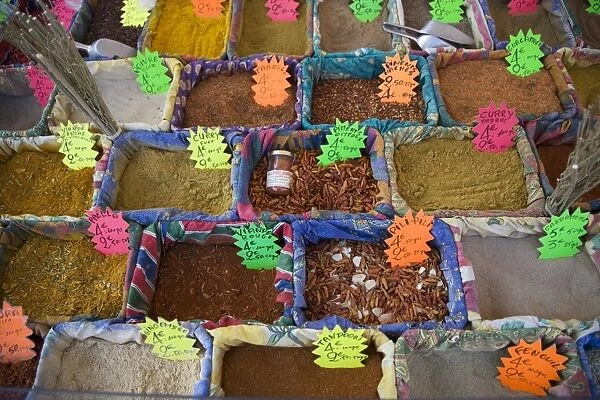 Spices at the market in the old town, Nice, Alpes Maritimes, Provence, Cote d Azur
