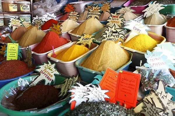 Spices on stall in market of Souk Jara, Gabes, Tunisia, North Africa, Africa