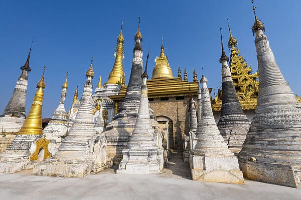 Spike pagodas at the Shwe Inn Dein pagoda, Inn Thein, Inle Lake, Shan state