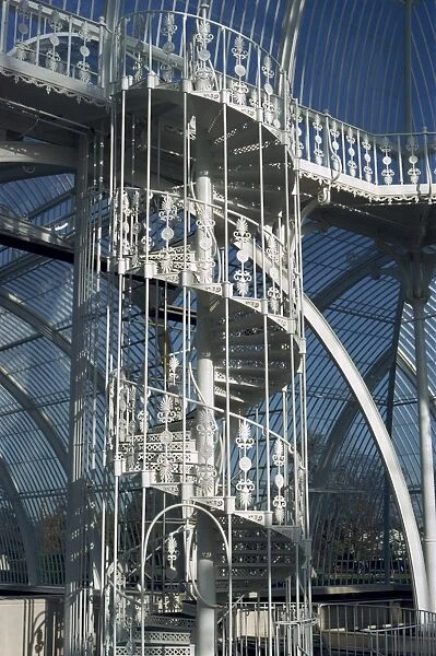 Spiral staircase in the Palm House during refurbishments, before the plants had been replaced