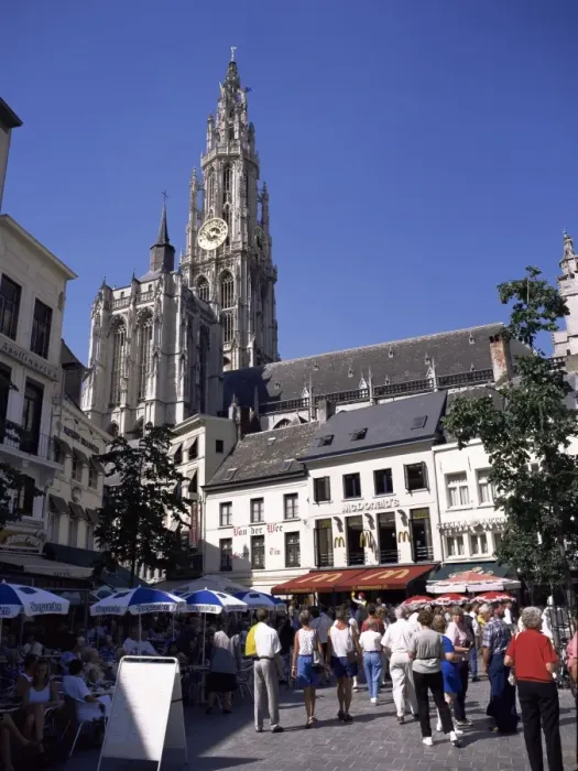 Framed Print : Spire and part of the cathedral from Groen Plaats, Antwerp, Belgium, Europe Framed Print : Spire and part of the cathedral from Groen Plaats, Antwerp, Belgium, Europe