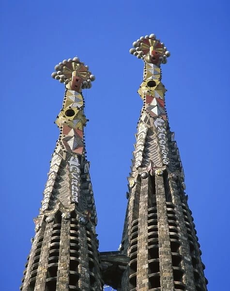 Spires of the Sagrada Familia, the Gaudi cathedral, in Barcelona, Cataluna, Spain, Europe