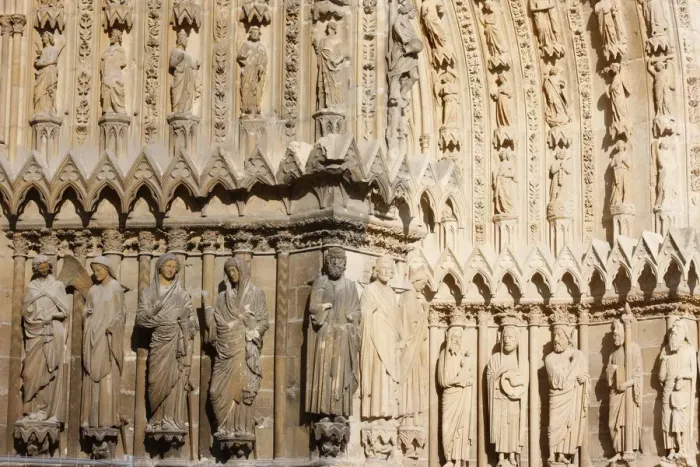 Framed Print : Splay and arches on the west front of Reims cathedral, UNESCO World Heritage Site, Reims