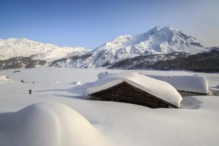 Framed Print : Some Spluga huts near the Maloja Pass submerged by meters of powder snow on a clear winter day, Graubunden, Swiss Alps, Switzerland, Europe Framed Print : Some Spluga huts near the Maloja Pass submerged by meters of powder snow on a clear winter day, Graubunden, Swiss Alps, Switzerland, Europe