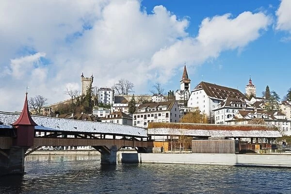 Spreuerbrucke, covered wooden bridge over the River Reuss, Lucerne, Switzerland, Europe