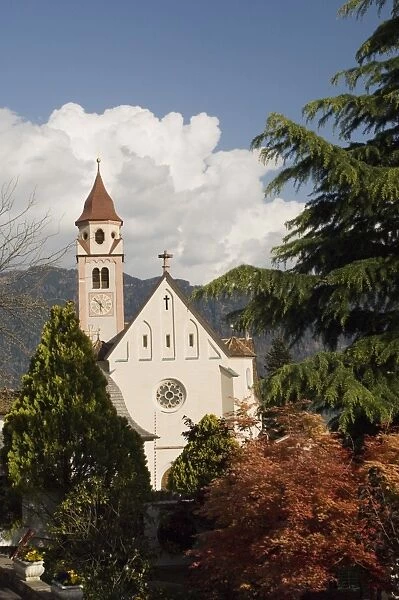 Spring colours, Church of St. John the Baptist, Dorf Tyrol, Sud Tyrol, Italy, Europe