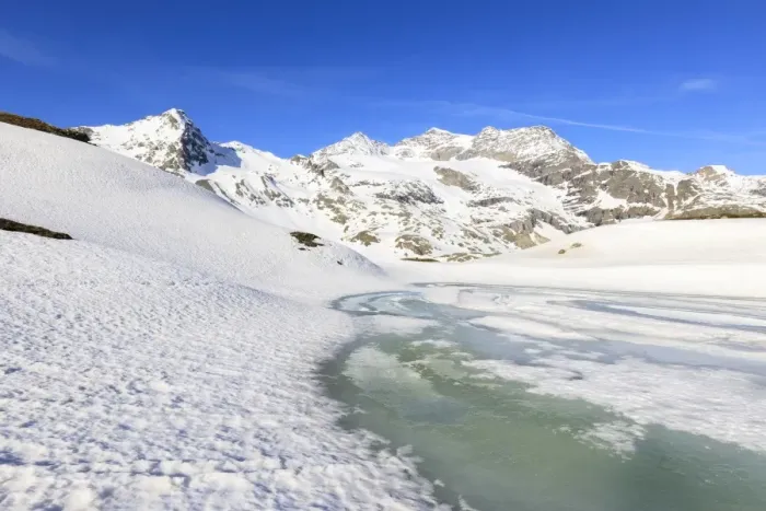 Framed Print : Spring thaw at Bernina Pass, St. Moritz, Upper Engadine, Canton of Graubunden, Switzerland Framed Print : Spring thaw at Bernina Pass, St. Moritz, Upper Engadine, Canton of Graubunden, Switzerland