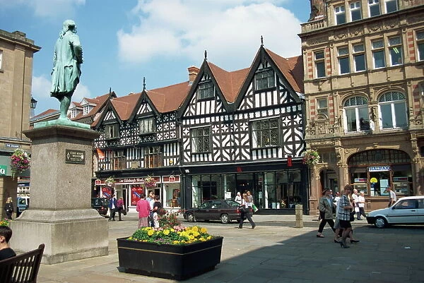 The Square and High Street with statue of Clive, Shrewsbury, Shropshire