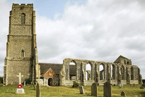 St. Andrews Church, built in the 14th and 15th centuries but fell into ruin, and a smaller church was built inside in the 17th century, Covehithe, Suffolk, England, United Kingdom, Europe