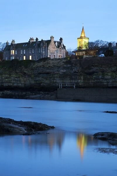 St. Andrews at dusk from Doo Craigs, Fife, Scotland, United Kingdom, Europe