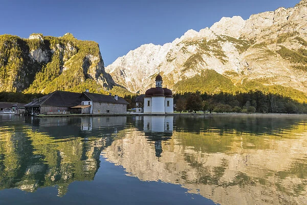 St. Bartholomew on Lake Koenigssee, Watzmann Mountain, Berchtesgadener Land, Berchtesgaden