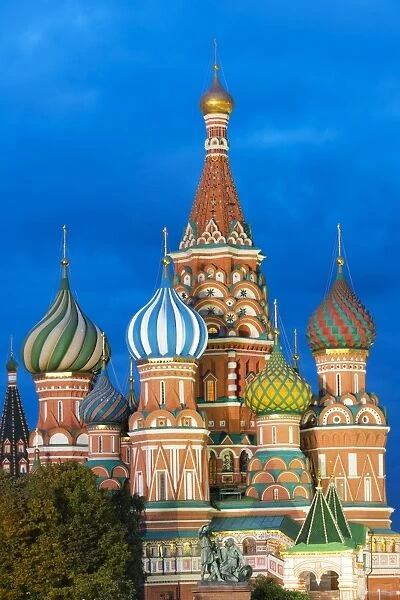 St. Basils Cathedral lit up at night, UNESCO World Heritage Site, Moscow, Russia, Europe