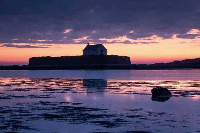 Framed Print : St. Cwyfan's Church (Church in the Sea) on the island of Cribinau at sunset, near Aberffraw, Anglesey, North Wales, United Kingdom, Europe Framed Print : St. Cwyfan's Church (Church in the Sea) on the island of Cribinau at sunset, near Aberffraw, Anglesey, North Wales, United Kingdom, Europe